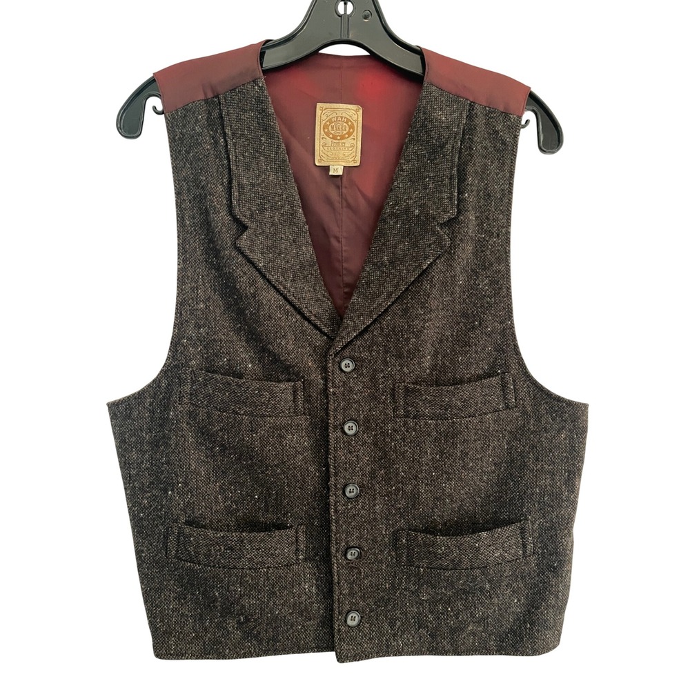 Wah Maker Scully Mens Brown Wool Tweed Frontier Western Vest Medium 38R